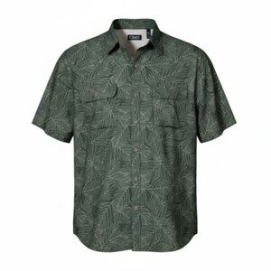 Chaps Men's Casual Button-Down Short Sleeve Hawaiian Shirt XL Flap-Pocket Green